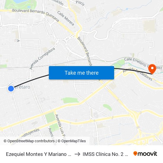 Ezequiel Montes Y Mariano Escobedo to IMSS Clínica No. 2 Hércules map