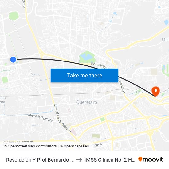 Revolución Y Prol Bernardo Quintana to IMSS Clínica No. 2 Hércules map