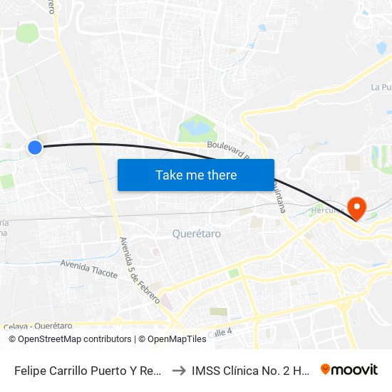 Felipe Carrillo Puerto Y Revolución to IMSS Clínica No. 2 Hércules map