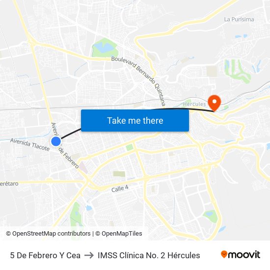 5 De Febrero Y Cea to IMSS Clínica No. 2 Hércules map
