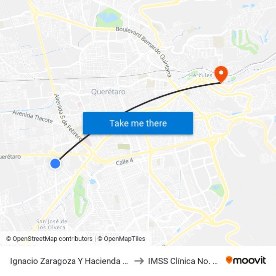 Ignacio Zaragoza Y Hacienda Chichimequillas to IMSS Clínica No. 2 Hércules map
