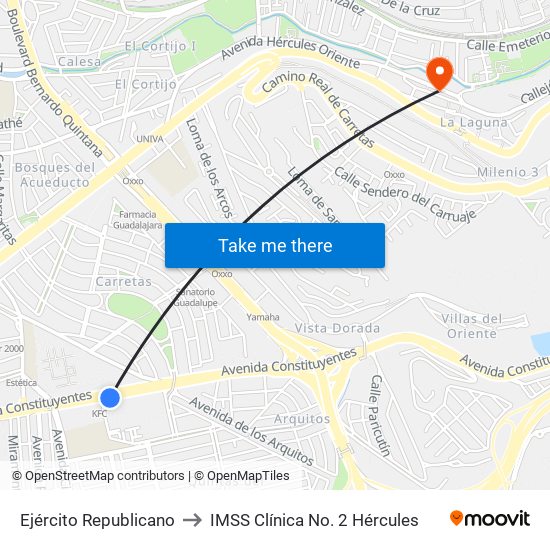 Ejército Republicano to IMSS Clínica No. 2 Hércules map