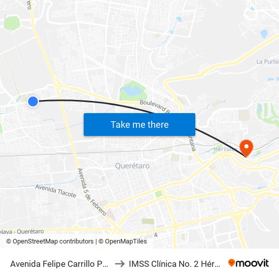 Avenida Felipe Carrillo Puerto to IMSS Clínica No. 2 Hércules map
