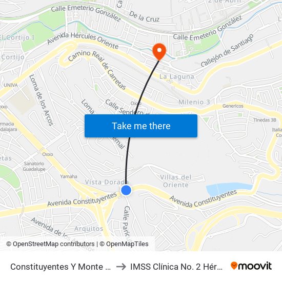 Constituyentes Y Monte Sinai to IMSS Clínica No. 2 Hércules map