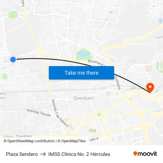Plaza Sendero to IMSS Clínica No. 2 Hércules map