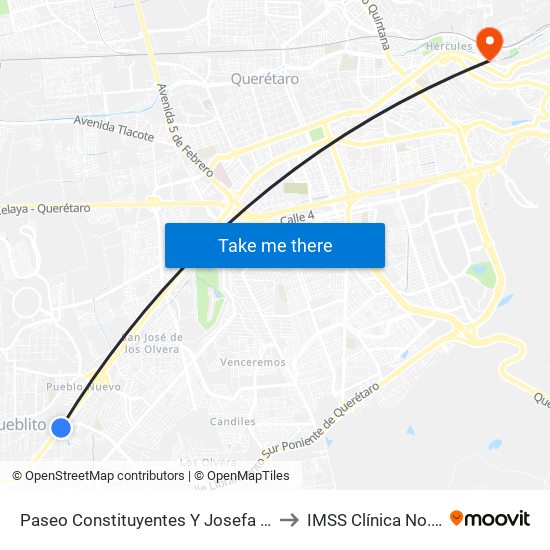 Paseo Constituyentes Y Josefa Ortiz De Dominguez to IMSS Clínica No. 2 Hércules map