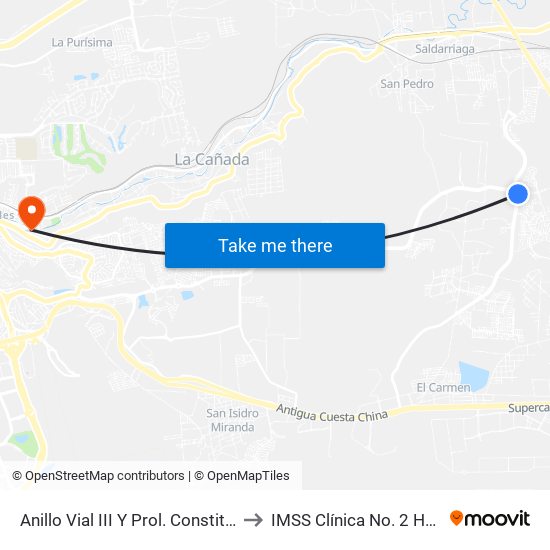 Anillo Vial III Y Prol. Constituyentes to IMSS Clínica No. 2 Hércules map