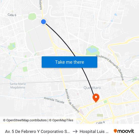 Av. 5 De Febrero Y Corporativo Santander to Hospital Luis Martin map