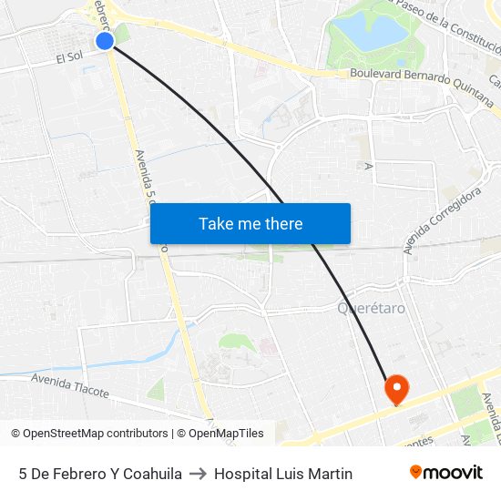 5 De Febrero Y Coahuila to Hospital Luis Martin map