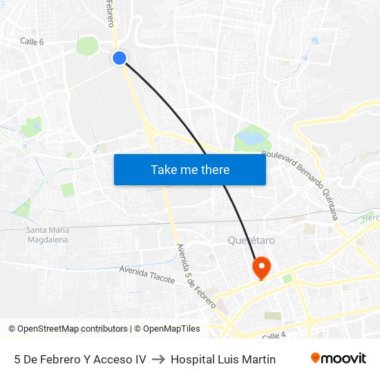 5 De Febrero Y Acceso IV to Hospital Luis Martin map