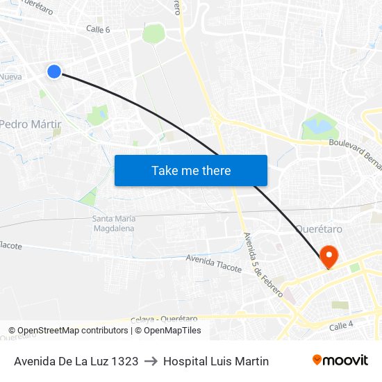 Avenida De La Luz 1323 to Hospital Luis Martin map