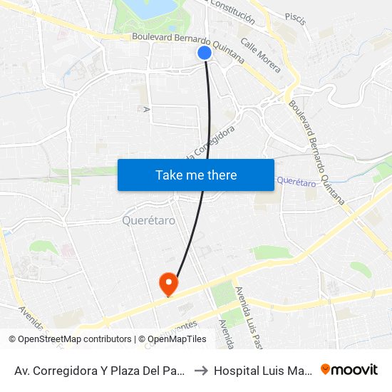 Av. Corregidora Y Plaza Del Parque to Hospital Luis Martin map