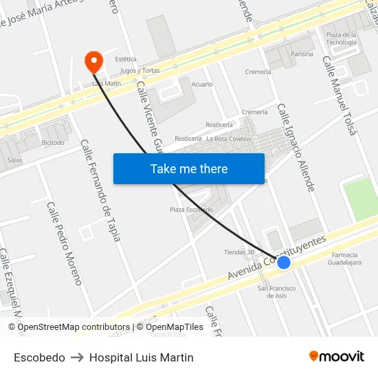 Escobedo to Hospital Luis Martin map