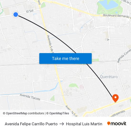 Avenida Felipe Carrillo Puerto to Hospital Luis Martin map