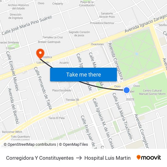 Corregidora Y Constituyentes to Hospital Luis Martin map