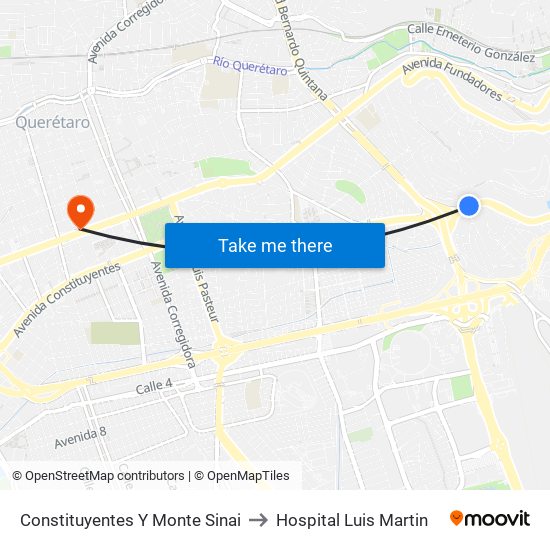 Constituyentes Y Monte Sinai to Hospital Luis Martin map