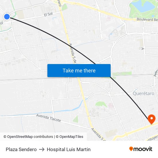 Plaza Sendero to Hospital Luis Martin map