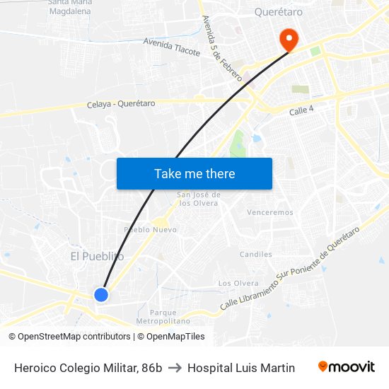 Heroico Colegio Militar, 86b to Hospital Luis Martin map