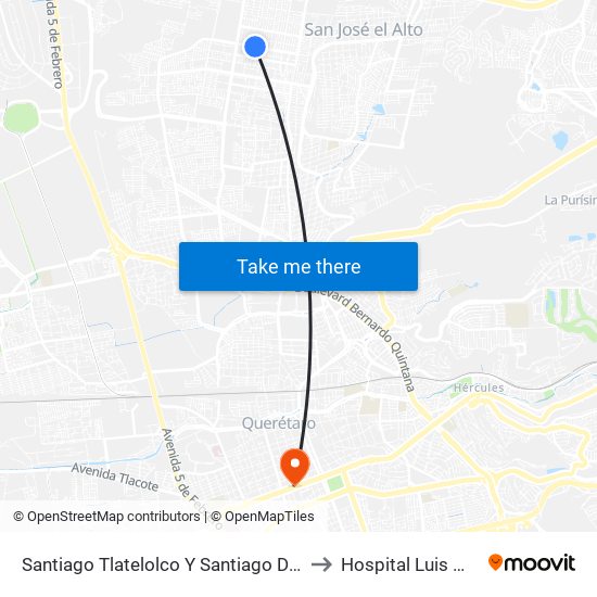 Santiago Tlatelolco Y Santiago Del Oeste to Hospital Luis Martin map