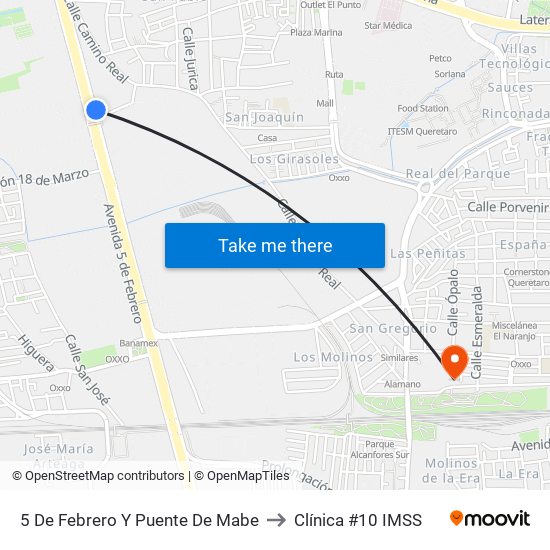 5 De Febrero Y Puente De Mabe to Clínica #10 IMSS map