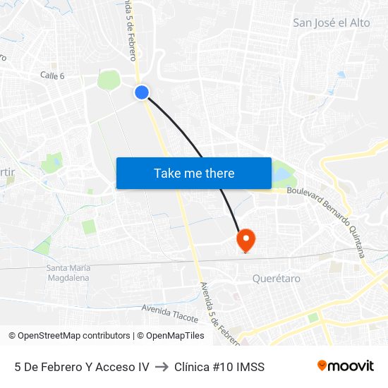 5 De Febrero Y Acceso IV to Clínica #10 IMSS map