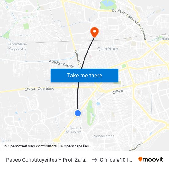 Paseo Constituyentes Y Prol. Zaragoza to Clínica #10 IMSS map