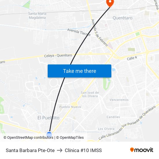 Santa Barbara Pte-Ote to Clínica #10 IMSS map