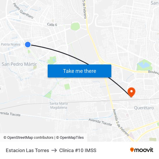 Estacion Las Torres to Clínica #10 IMSS map