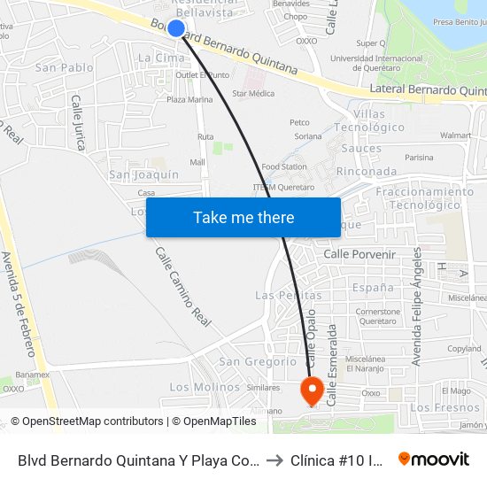 Blvd Bernardo Quintana Y Playa Condesa to Clínica #10 IMSS map