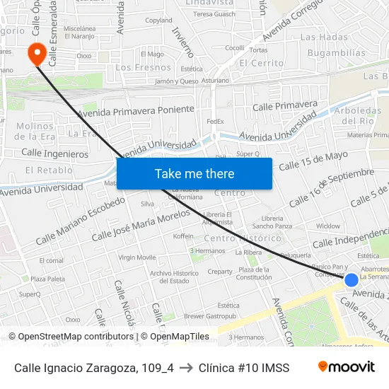 Calle Ignacio Zaragoza, 109_4 to Clínica #10 IMSS map