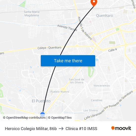 Heroico Colegio Militar, 86b to Clínica #10 IMSS map