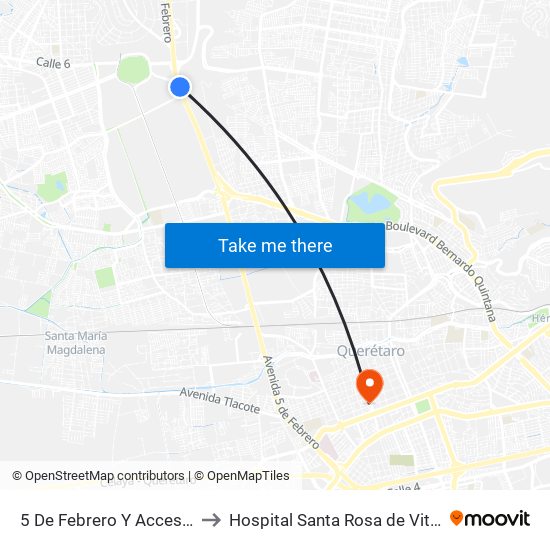 5 De Febrero Y Acceso IV to Hospital Santa Rosa de Viterbo map