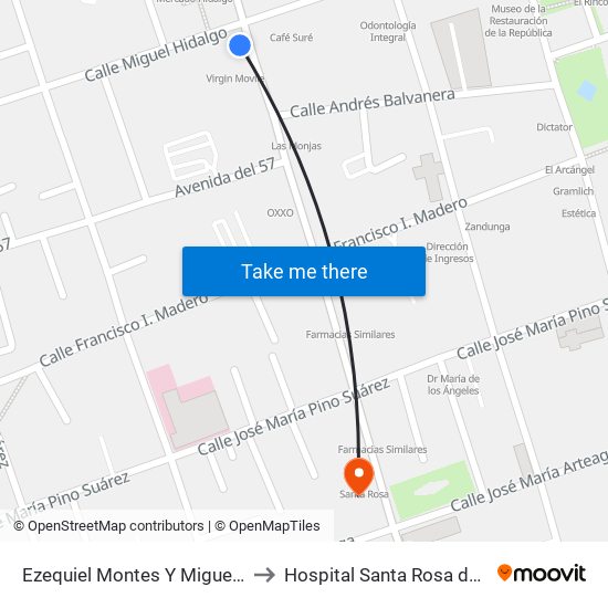 Ezequiel Montes Y Miguel Hidalgo to Hospital Santa Rosa de Viterbo map