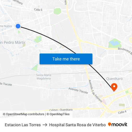 Estacion Las Torres to Hospital Santa Rosa de Viterbo map