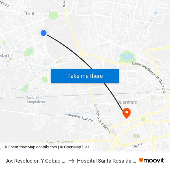 Av. Revolucion Y Cobaq Satelite to Hospital Santa Rosa de Viterbo map
