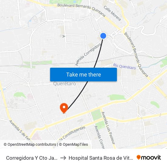 Corregidora Y Cto Jardín to Hospital Santa Rosa de Viterbo map