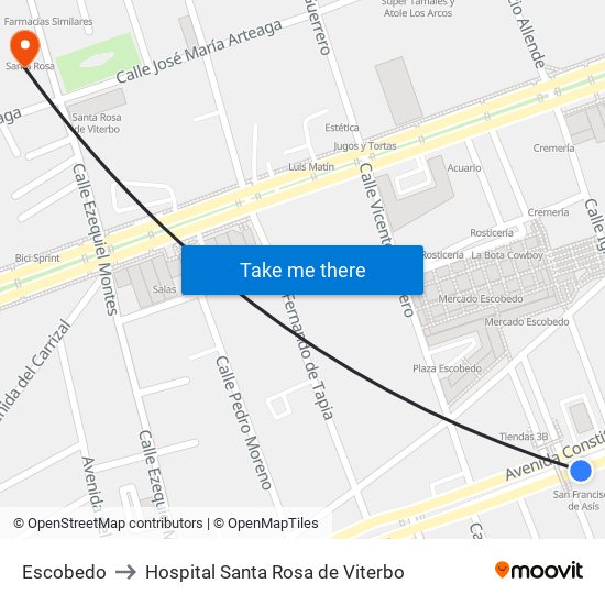 Escobedo to Hospital Santa Rosa de Viterbo map