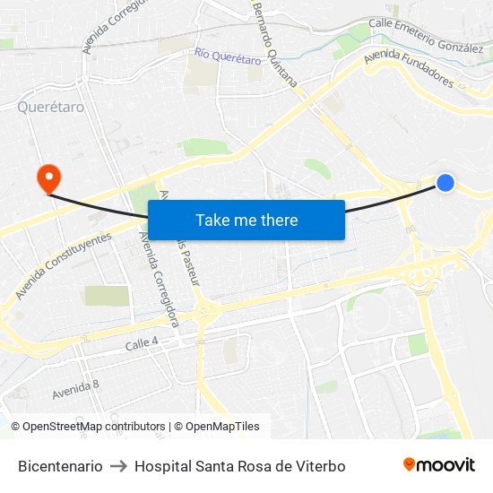 Bicentenario to Hospital Santa Rosa de Viterbo map