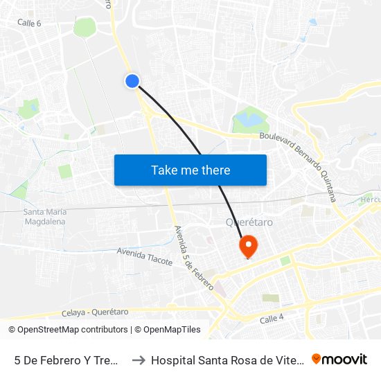 5 De Febrero Y Tremec to Hospital Santa Rosa de Viterbo map