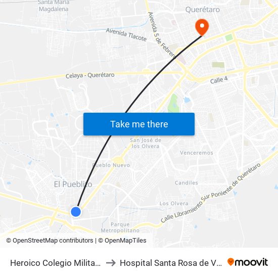 Heroico Colegio Militar, 86b to Hospital Santa Rosa de Viterbo map