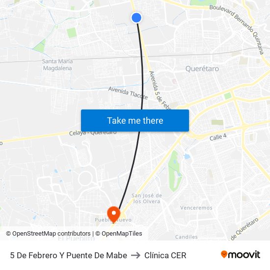 5 De Febrero Y Puente De Mabe to Clínica CER map