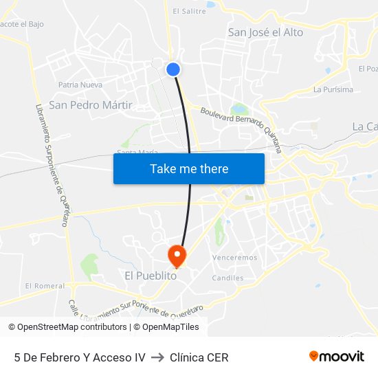 5 De Febrero Y Acceso IV to Clínica CER map