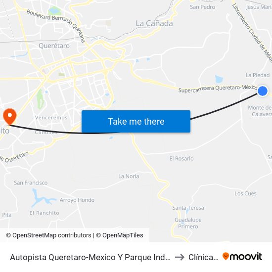 Autopista Queretaro-Mexico Y Parque Industrial El Marques to Clínica CER map