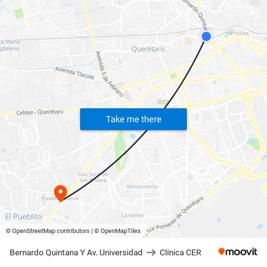 Bernardo Quintana Y Av. Universidad to Clínica CER map