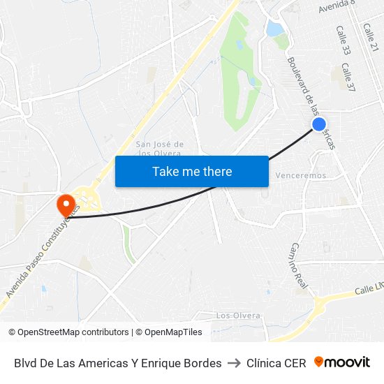 Blvd De Las Americas Y Enrique Bordes to Clínica CER map