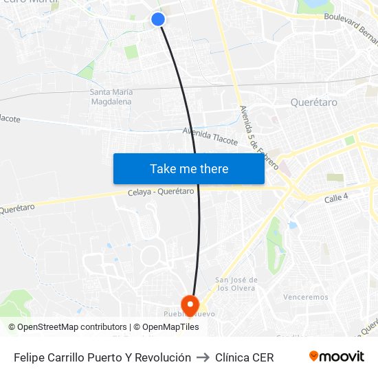 Felipe Carrillo Puerto Y Revolución to Clínica CER map