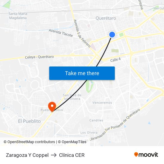 Zaragoza Y Coppel to Clínica CER map