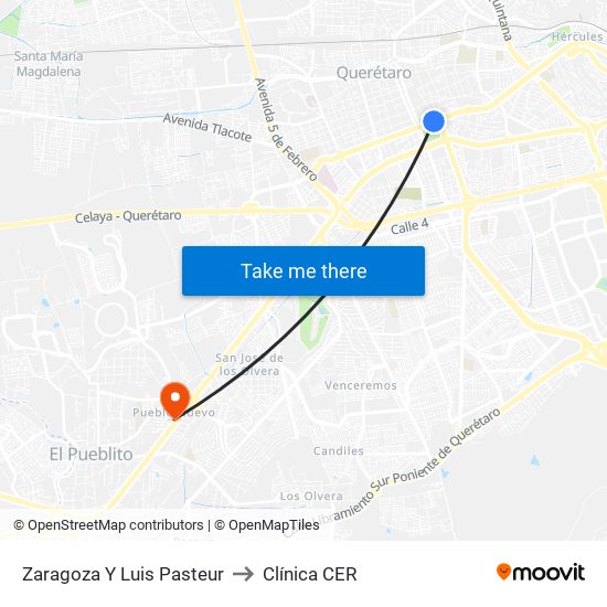 Zaragoza Y Luis Pasteur to Clínica CER map