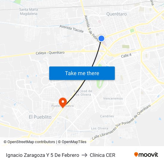 Ignacio Zaragoza Y 5 De Febrero to Clínica CER map