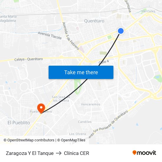 Zaragoza Y El Tanque to Clínica CER map